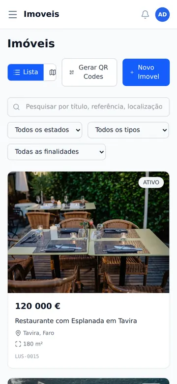 O painel do Imobigest no telemóvel